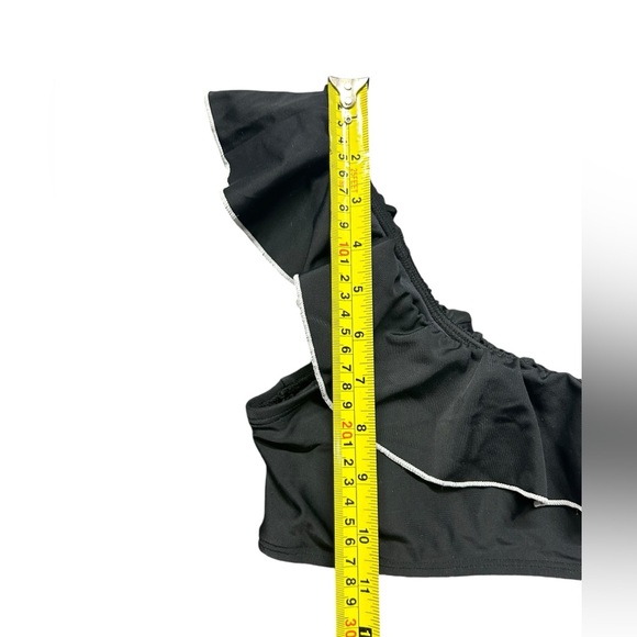 RELLECIGA women’s one shoulder bikini swim top black w white stitching NWT - Picture 3 of 4